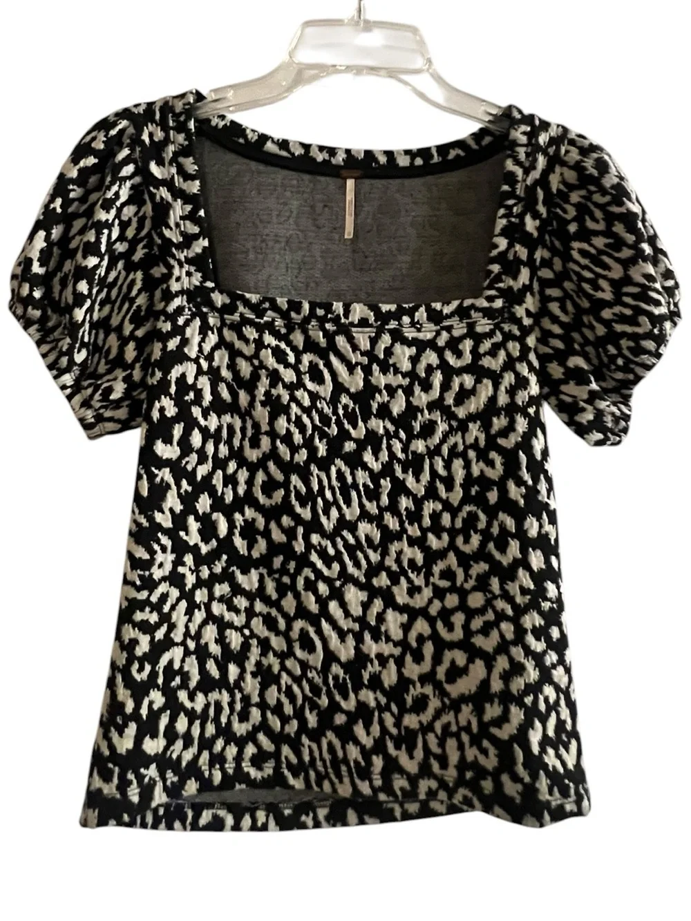 Free People Square Neck Puff Sleeve Top Animal Print XS